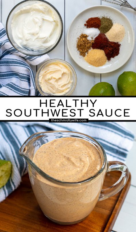 Greek Yogurt Dressing Recipes, Southwest Dressing, Low Calorie Sauces, Southwest Sauce, Taco Salad Dressing, Low Calorie Salad, Greek Yogurt Sauce, Greek Yogurt Dressing, Chicken Tacos Easy