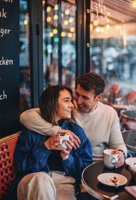 Couple Photography Poses In Cafe, Cafe Couple Pictures, Cute Couple Photos In Cafe, Couple Poses At Cafe, Couple Photoshoot In Cafe, Couple Shoot In Cafe, Coffee Engagement Shoot, Cafe Couple Photoshoot Ideas, Cafe Pre Wedding Shoot