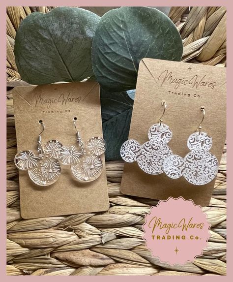 These Mickey Engraved Acrylic Earrings Make Me Say "Oh Boy!" - Jewelry - Disney Acrylic Earrings, Glowforge Earrings, Acrylic Earrings Laser Cut, Micky Ears, Acrylic Projects, Boy Jewelry, Laser Engraved Earrings, Glowforge Ideas, Disney Fireworks