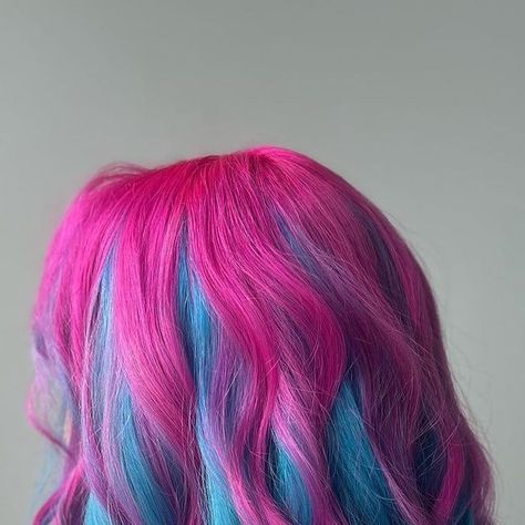 Medium Length Pink Hair, Blue Tips Hair, Electric Blue Hair, Blue And Pink Hair, Hair Stripes, Pulp Riot Hair Color, Hot Pink Hair, Pulp Riot Hair, Hair Fixing