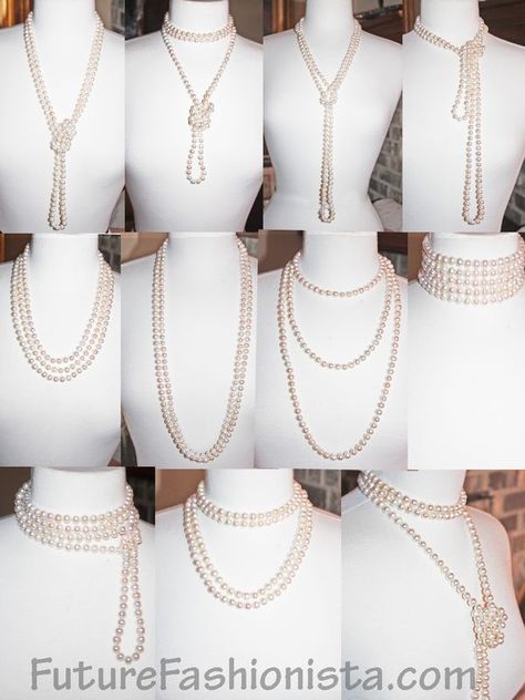 So many pearls... so little time! Wear them Layered, twisted, knotted, tied, wrapped and pinned. Ideas for your 72" strand: http://futurefashionista.com/wh8mmfrpe72s.html Look Gatsby, How To Wear Pearls, Pearl Rope, Bijoux Art Deco, Flapper Costume, Necklace Outfit, Great Gatsby Party, Wear Pearls, Idee Cosplay