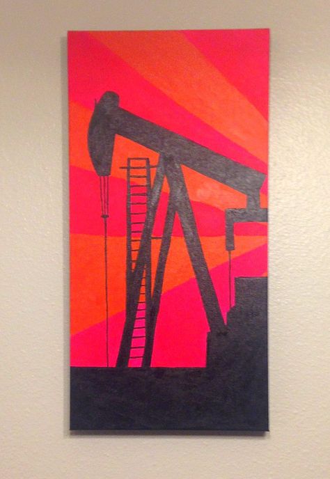 Oil Derrick, Oilfield Wife, Oilfield Life, Work Furniture, Canvas Acrylic Painting, Oil Field, Mural Ideas, Oil Rigs, San Gabriel