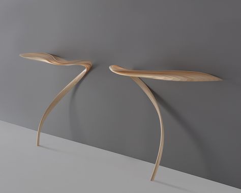 Marc Fish Furniture Design - Ethereal Console Table Wood Bending Furniture, Ethereal Furniture, Fish Furniture, Wood Bending, Fish Gallery, Sculptural Furniture, Parametric Architecture, Wooden Wall Shelves, Generative Design