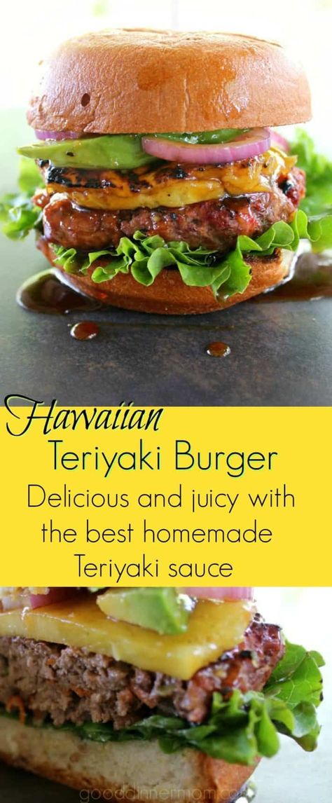 Fresh, grilled pineapple and a homemade teriyaki sauce top this tender, juicy Hawaiian Teriyaki Burger infused with vegetables and ginger. #grilling #cooking #easyrecipes #burger #teriyakisauce Teriyaki Hamburger Patties, Teriyaki Burger, Burger Ideas, Teriyaki Burgers, Marinated Salmon, Homemade Teriyaki Sauce, Grilled Pineapple, Delicious Burgers, Dinner Appetizers