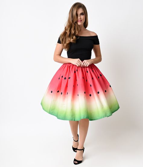 Watermelon Skirt, Watermelon Dress, Retro Skirt, Printed Pleated Skirt, Dot Skirt, Look Vintage, Kebaya, Ethnic Fashion, Mode Outfits