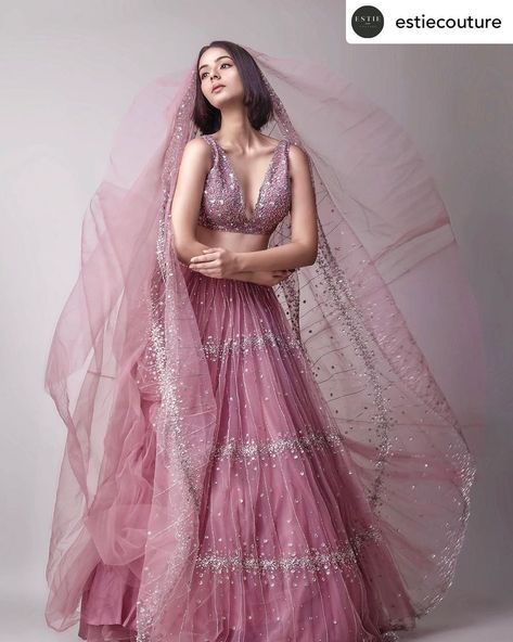 Prevasu Couture on Instagram: “Posted @withregram • @estiecouture The wilted rose ensemble from Prevasu Couture for a contemporary Indian bride. Swipe right to explore…” Wilted Rose, Crystal Work, All Over Embroidery, Indian Bridesmaid Dresses, Indian Bridesmaids, Simple Lehenga, Raw Silk Lehenga, Wedding Lehenga Designs, Work Lehenga