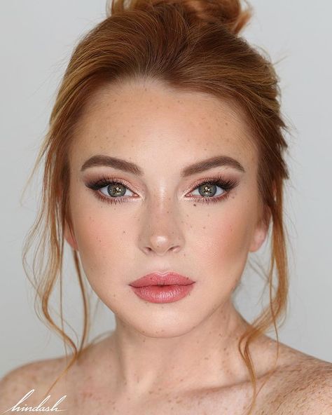 Lindsay Lohan Wedding Makeup Redhead, Fresh Wedding Makeup, Redhead Makeup, Glam Wedding Makeup, Bridesmaid Hair Makeup, Bridal Makeup Natural, Soft Glam Makeup, Hooded Eye Makeup, Braut Make-up