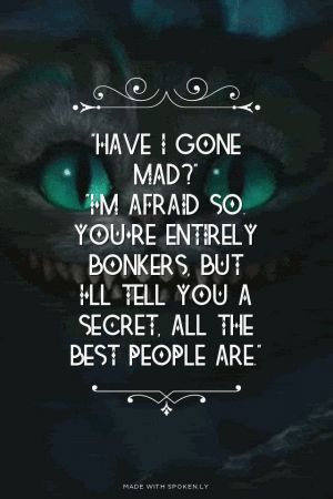 Cat Thoughts, Quotes Alice In Wonderland, Cheshire Cat Quotes, Have I Gone Mad, Cat Movie, Night Girl, Alice And Wonderland Quotes, Wonderland Quotes, Life Quotes Love