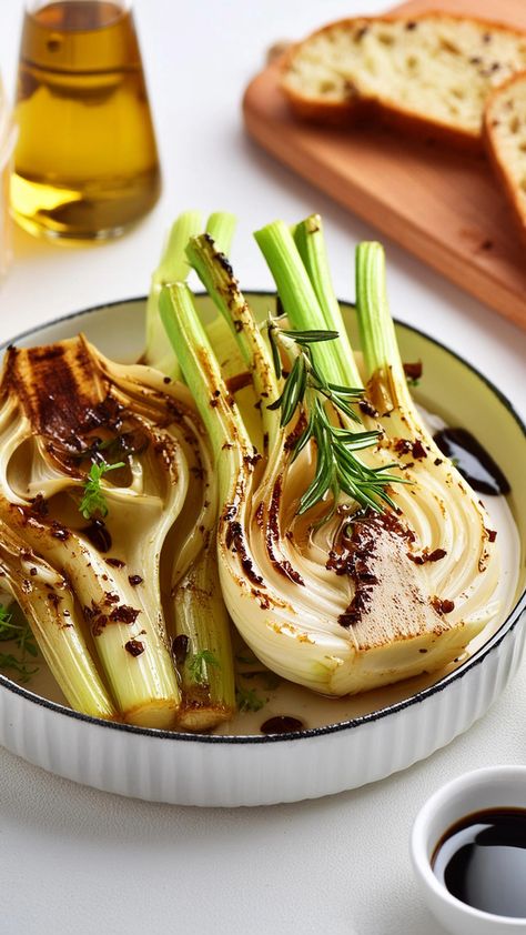 Vegan Roasted Fennel with Balsamic Glaze Balsamic Glaze Recipe, Balsamic Glaze Recipes, Fennel Recipes, Roasted Fennel, Vegan Roast, Healthy Food Inspiration, Balsamic Reduction, Romantic Dinner Recipes, Vegetarian Entrees