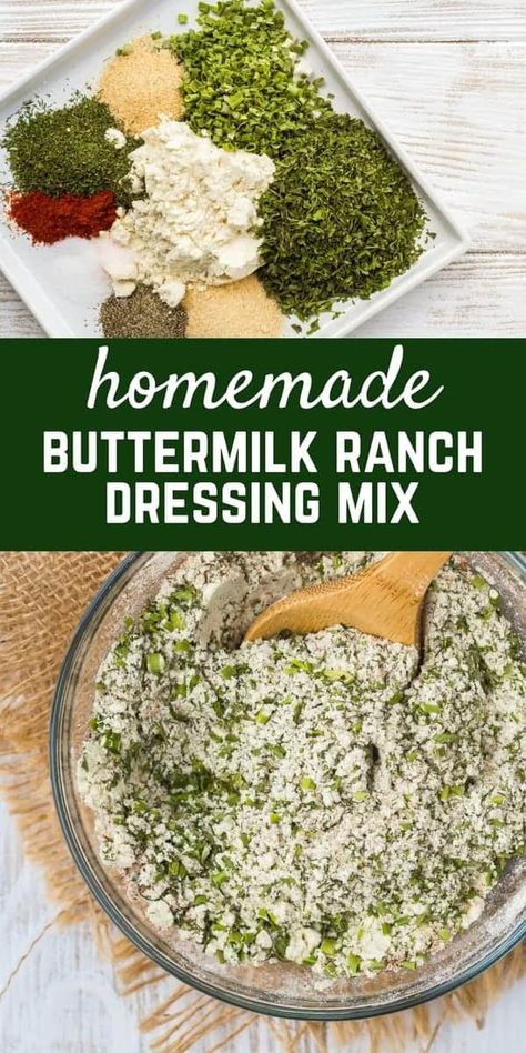 Ditch the packet! Homemade Ranch Seasoning Mix is so easy to make at home and great to have on hand for when you get that ranch craving! It's versatile and so much better for you! Get the DIY Seasoning Mix on RachelCooks.com! Buttermilk Ranch Mix Recipe Dry, Diy Dip Mixes Recipes, Ranch Dip Mix Recipe, Dip Mix Recipes Dry For Gifts, Buttermilk Ranch Dressing Mix Recipe, Dry Dip Mixes, Buttermilk Ranch Dip, Ranch Dressing Mix Recipe, Homemade Buttermilk Ranch Dressing