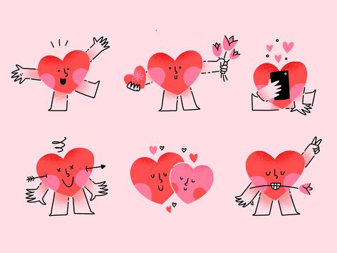 Be my valentine sticker pack by ✨ Lilla Bardenova ✨ Heart Cute Illustration, Heart Character Design, Cupid Sketch, Hearts Graphic Design, Valentines Campaign, Cupid Illustration, Valentine Dance, Love Character Design, Love Heart Illustration