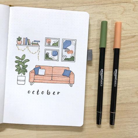 Jina on Instagram: “Hi!! I’ve been pretty busy with school work lately and haven’t really been active, but I’m back! . I’ve decided in a living room/abstract…” Bulett Jornal Ideas, October Bujo Cover, Summer Journal, Bullet Journal Monthly Spread, Bullet Journal For Beginners, Bullet Journal Quotes, Bullet Journal Paper, Bulletin Journal Ideas, Bullet Planner