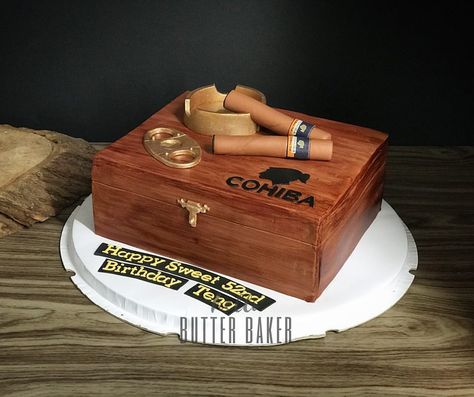 The right cake for cigar lover! #cigarcake #cigarbox #cigarboxcake #cohiba #cohibacake Whatsapp 0126469131 for more cake design & details🔮… Cake Design Buttercream, Modern Cake Design, Whisky Cake, Cake Design Wedding, Cake Design For Men, Modern Cake, Cool Cake Designs, Modern Cakes, 40th Birthday Cakes