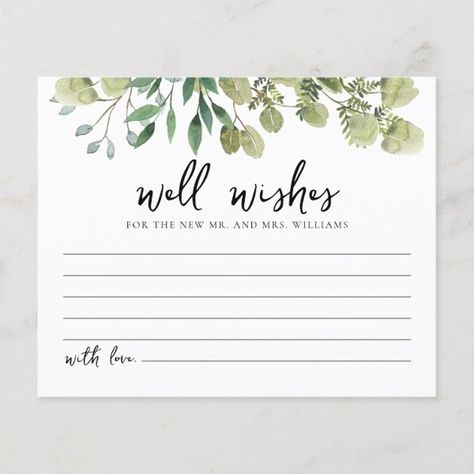 Well Wishes for the Bride and Groom Card Wishes For The Bride, Groom Card, Wedding Advice Cards, Watercolor Greenery, Pass Out, Well Wishes, Advice Cards, Wedding Prints, Wedding Advice