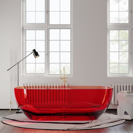 Coloured Bathtub, Dopamine Interior, Cherry Bathroom, Resin Bathtub, Glass Bathtub, Stone Bathtub, Best Bathtubs, Home Decor Quotes, Transparent Resin