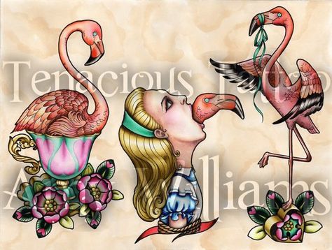 Alice In Wonderland Flamingo, Teacup Tattoo, Mouth Tattoo, Alice And Wonderland Tattoos, Flamingo Tattoo, Flamingo Art, Fairytale Art, Disney Tattoos, Nature Tattoos