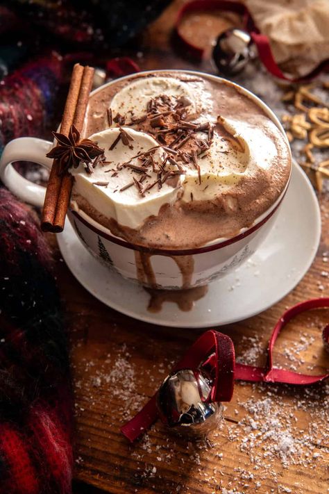 Polar Express Hot Chocolate | halfbakedharvest.com Half Baked Harvest Polar Express Hot Chocolate, Half Baked Harvest Hot Chocolate, Polar Express Cocoa, North Pole Hot Chocolate, Serving Hot Chocolate At A Party, Ice Cream Hot Chocolate, Polar Express Dinner Ideas, The Best Hot Chocolate Recipe, Flavored Hot Chocolate Recipes