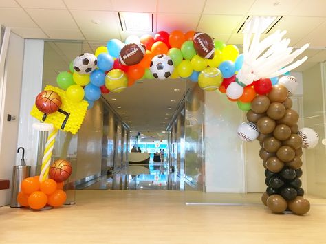 sports-theme-balloon-arch | THAT Balloons Sports Balloons, Sports Day Decoration, Sport Birthday, Balloons Galore, 2nd Birthday Party For Boys, Olympic Theme, Sports Party Decorations, Beautiful Balloons, Sports Baby Shower