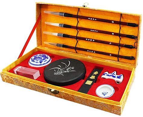 Amazon.com: Mozentea Chinese, Japanese Calligraphy, Kanji, Sumi Brush Pen Writing/Painting Set (10 Items) Chinese Calligraphy Brush, Calligraphy Kit, Painting Japanese, Writing Painting, Brush Rest, Calligraphy Set, Calligraphy Brush, Art Pens And Markers, Traditional Ink