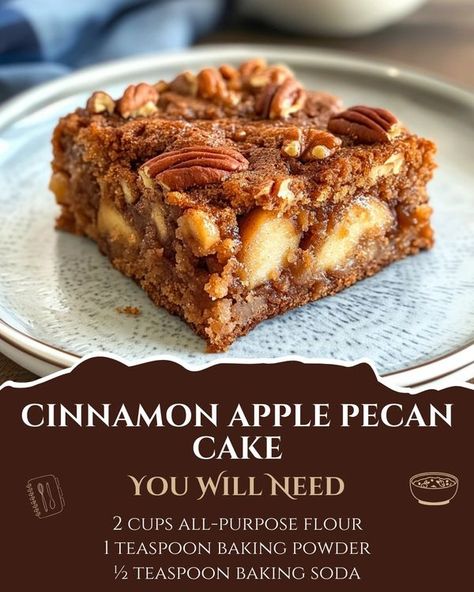 Recipes Harvest | Cinnamon Apple Pecan Cake 🍏🍰 | Facebook Caramel Apple Cake Recipe Easy, Apple Pecan Cake, Caramel Apple Cake Recipe, Apple Cake Recipe Easy, Moist Apple Cake, Apple Cake Recipe, Caramel Apple Cake, Cinnamon Pecans, Pecan Cake