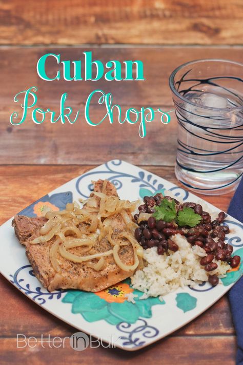 Cuban Pork Chops Cuban Pork Chops, Mexican Pork Chops, Pork Chops Recipes, Boneless Pork Ribs, Bone In Pork Chops, Cuban Pork, Cuban Dishes, Adobo Seasoning, Pork Dinner