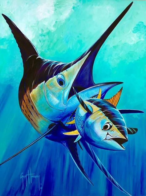 Guy Harvey Art, Blue Marlin Fish, Marlin Fish, Kelly Smith, Fishing Art, Fish Artwork, Sea Life Art, Salt Water Fish, Blue Marlin