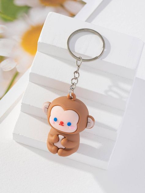 Brown  Collar  Polyresin   Embellished   Women Accessories Monkey Keychain, Cartoon Monkey, Cute Monkey, Charm Keychain, Women Accessories, Collar, Quick Saves, Kawaii