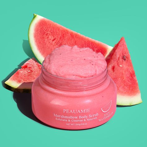 Watermelon Marshmallow, Watermelon Body Scrub, Scrub Product, Watermelon Scrub, Gel Photography, Future Bathroom, Fruit Sugar, Fruit Watermelon, Product Photoshoot