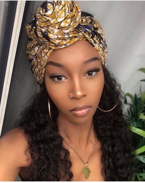 Gold foil Turban wax African print head scarf Curly Hair Headband, African Hair Wrap, Head Scarfs, Hair Wrap Scarf, Head Wrap Styles, Hair Scarf Styles, Head Scarf Styles, African Head Wraps, Half Wigs