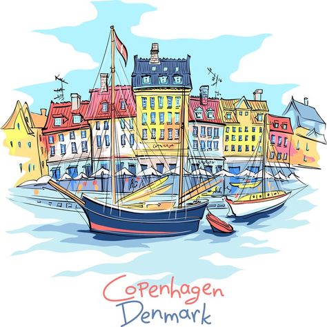 Landscape Living Room, Nyhavn Copenhagen, Denmark Copenhagen, Geometric Arrow, Normal Wallpaper, Diy Store, Wall Tattoo, Vector Sketch, Frame Card