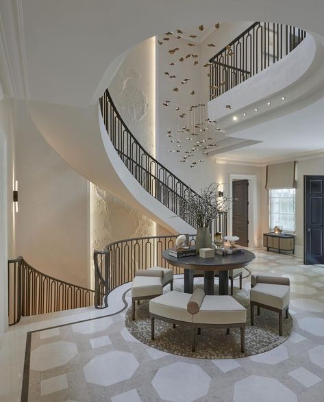 Luxury Houses Entrance, Sophie Paterson Interiors, Sophie Paterson, Luxury Staircase, Hallway Designs, Entrance Foyer, Foyer Design, Modern Staircase, Railing Design