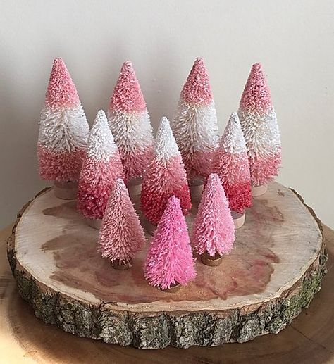 Valentine's Day Decor, Assorted Valentine's Bottle Brush Trees, Candy Corn, Pink | roguebea Desserts Holiday, Findlay Ohio, Dollhouse Supplies, Handmade Dollhouse, Pink Xmas, Polymer Clay Ornaments, Brush Trees, Glitter Houses, Valentine's Day Decor