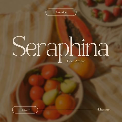 Seraphina /sehr-ra-FEE-na/ Meaning: fiery; ardent Origin: Hebrew • Literary & Biblical; from the highest-ranking angels, the six-winged seraphim Rank: not ranked (US) Notable People: • Seraphina Sforza, beatified Italian nun and noblewoman of the House of Montefeltro • Saint Fina (Seraphina)(1238–1253), Italian Saint who made clothes for the less fortunate • Seraphina Watts, daughter of drummer Charlie Watts of The Rolling Stones • Seraphina Rose Elizabeth “Sera” Affleck (b. 2009), daug... Natalie Name, Cool Unique Names, Fantasy Names, Charlie Watts, Human Language, Unique Names, Rolling Stones, Baby Names, Meant To Be