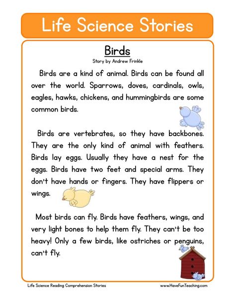 How to teach Reading Comprehension This Birds Life Science Reading Comprehension Worksheet will help your students build their reading comprehension skills while reading a non-fiction text about birds. Your students… Science Reading Comprehension, First Grade Reading Comprehension, Reading Comprehension For Kids, Teaching Reading Comprehension, Reading Comprehension Kindergarten, Science Stories, Science Reading, Have Fun Teaching, Reading Comprehension Skills