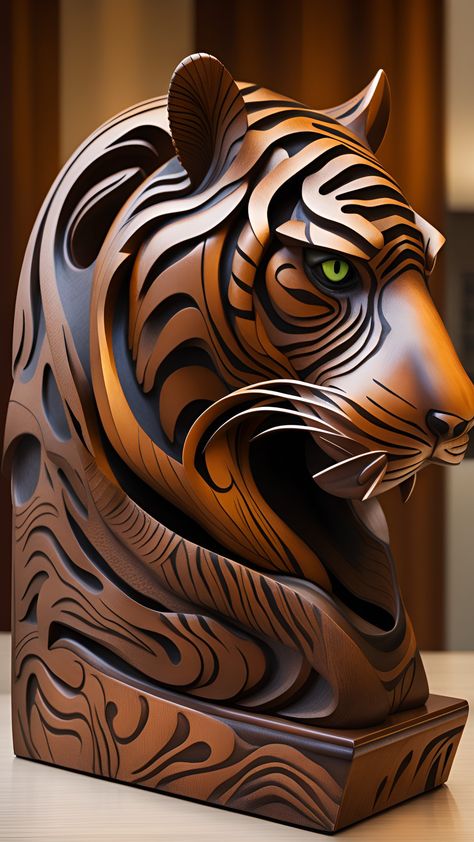 Wood Carving Art Sculpture, Black Ink Art, Afrofuturism Art, Tiger Images, Elegant Living Room Design, African Home Decor, Afrocentric Art, Tiger Art, Wood Carving Art