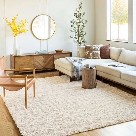 Dakota Fields Southwestern Cream/Beige Area Rug | Wayfair Beige Bank, Sala Vintage, Beige Couch, Apartment Decoration, Sofa Beige, Southwestern Area Rugs, Inspire Me Home Decor, Home Modern, Shag Area Rug