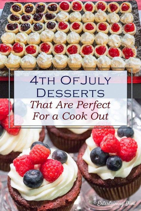 These red, white and blue 4th of July desserts are awesome! They're easy recipes to make, easy to serve to a crowd and taste delicious. Perfect for a 4th of July party or cookout! #entertainingdiva #recipes #july4th #4thofjuly #desserts  #memorialday4thofjulyentertainingideas Memorial Day Pictures, Red White And Blue Desserts, Memorial Day Desserts, July 4th Party, Kinds Of Pie, Red Velvet Cake Recipe, Independence Day Party, Velvet Cake Recipes, Patriotic Desserts