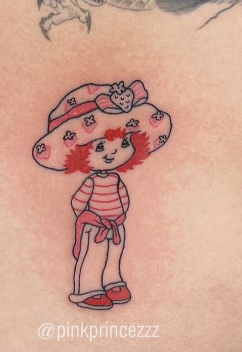 Strawberry Shortcake Tattoo Ideas Small, Strawberry Shortcake Tattoo Small, Strawberry Shortcake Tattoos, Overalls Tattoo, Strawberry Shortcake Tattoo Ideas, Strawberry Shortcake Tattoo, Strawberry Tattoo, Camera Tattoos, Cute Matching Tattoos