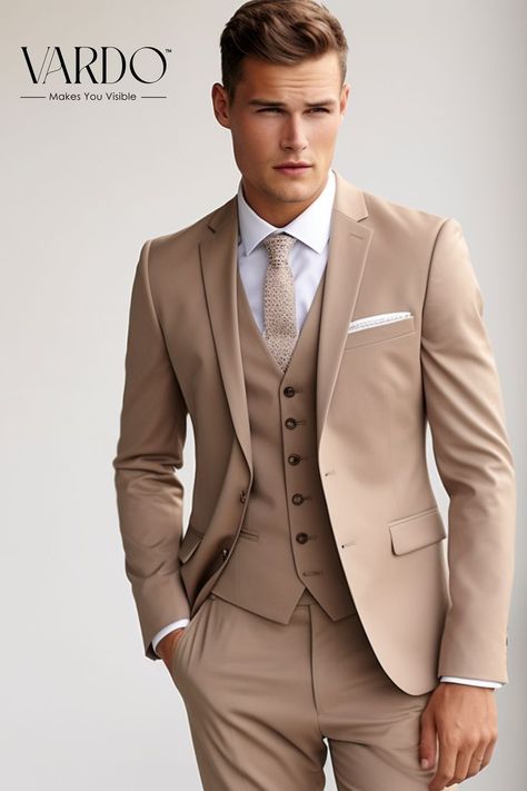 Light Brown Suit For men, Etsy Beige Suits Wedding, Three Piece Suit Mens, Suit For Men Wedding, Wedding Outfit For Boys, The Rising Sun, Party Kleidung, Prom Suits, Groomsmen Suits, Brown Suits