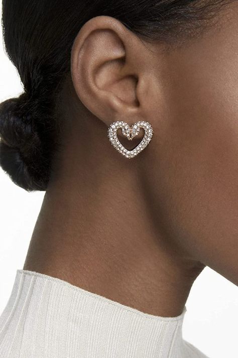 Swan Heart, Swarovski Swan, Swarovski Heart, Heart Drop Earrings, Swarovski Earrings, Heart Studs, Heart Earrings Studs, Online Earrings, Rose Gold Earrings