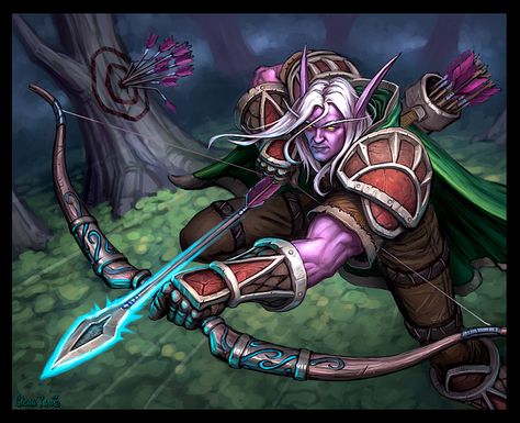 Night Elf Hunter Hearthstone Artwork, Hearthstone Heroes, Warcraft Movie, World Of Warcraft Characters, Warcraft Characters, Warcraft Art, Night Elf, Blizzard Hearthstone, Blizzard Entertainment