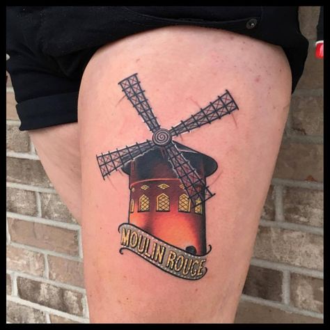 Moulin Rouge Windmill Tattoo, Moulin Rouge Tattoo, Moulin Rouge Windmill, Windmill Tattoo, Paris Tattoo, Food Tattoos, Tumblr Image, Line Tattoos, Geometric Tattoo