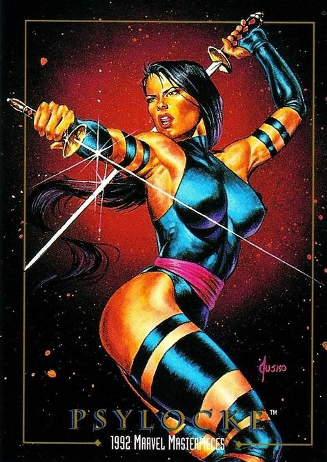 Comic Book Trading Cards — Marvel Masterpieces - Series 1 (1992) #65... Marvel Psylocke, Psylocke Marvel, Marvel Masterpieces, Marvel Ladies, Comic Artwork, Wolverine Comic, Marvel Cards, Marvel Xmen, Marvel Characters Art