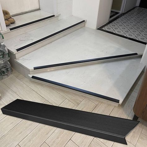 One safety measure put on the edges of steps is Stair Nosing. To improve visibility, it is usually composed of sturdy materials like rubber or metal and painted a different color from the stairs. Stair Nosing, Door Mats, Door Mat, Put On, The Whole, Different Colors, Stairs, Color, Design