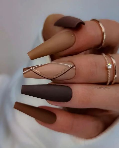 Fall Acrylic Nails, Brown Nails, Hot Nails, Coffin Nails Designs, Classy Nails, Pretty Acrylic Nails, Fall Nail Designs, Chic Nails, Fancy Nails