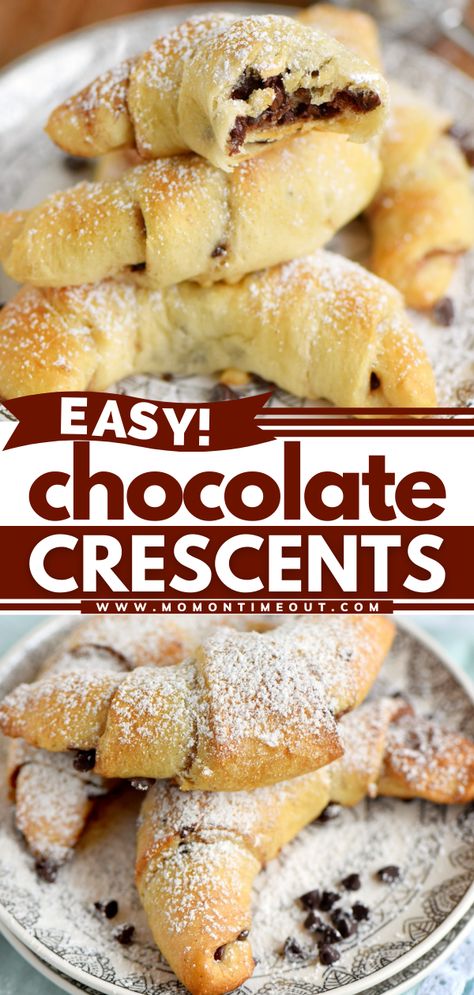 Easy Chocolate Crescents – Just 4 Ingredients! Chocolate Crescents, Crescent Roll Dessert, Easy Crescent Rolls, Mom On Timeout, Crescent Recipes, Pillsbury Recipes, Cake Mug, Crescent Roll Recipes, Crescent Rolls