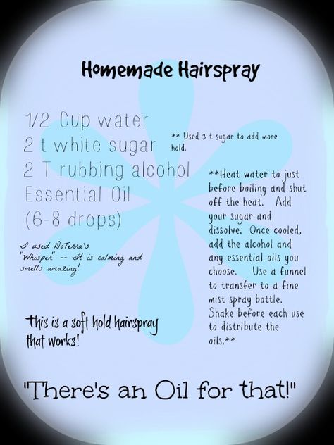 homemade hair spray with no nasty chemicals. Add less sugar for less hold, add more for more hold. Add any essential oil you like -- I only use doTERRA, as I like to use the best. Homemade Hair Spray Hold, Holding Spray For Natural Hair, Diy Hair Spray Hold, Homemade Hair Spray, Diy Hair Spray, Homemade Alcohol, Hair Moisturizer, Fine Mist Spray Bottle, Straightening Iron