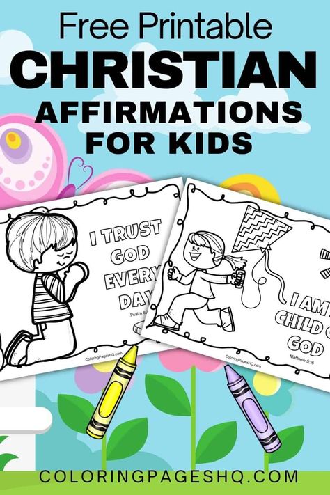 Free Christian affirmations for kids coloring sheets are perfect for sharing faith, staying positive, Sunday school classes and more Godly Affirmations For Kids, Preschool Affirmations Printable Free, Biblical Affirmations For Kids, Christian Affirmations For Kids, Christian Coloring Pages For Kids, Free Sunday School Printables, Bible Projects, Free Christian Printables, Sunday School Printables