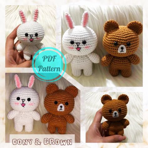 Brown And Cony, Crochet Brown, Cony Brown, Brown Crochet, Milk & Mocha, Amigurumi Bunny, Bunny And Bear, Creative Things, Diy Clay Crafts