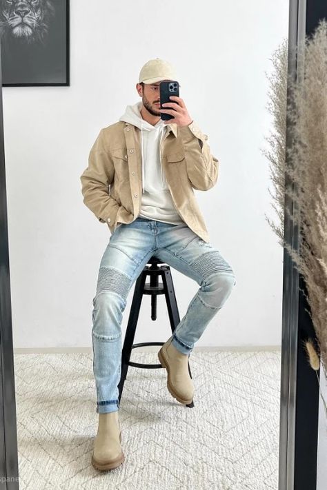 Chelsea boots outfit ideas for men Beige Shoes Outfit, Chelsea Boots With Jeans, Beige Boots Outfit, Beige Chelsea Boots, Boots Outfit Ideas, Chelsea Boots Men Outfit, Chelsea Boots Outfit, Boots Men Outfit, Outfit Botas